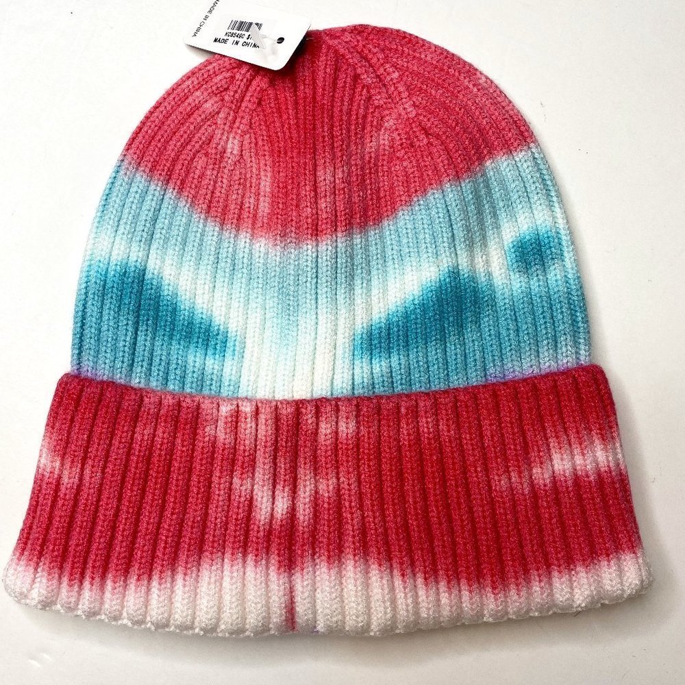 Girly, NWT, women's OSFA, pink, white, turquoise tie dye beanie.